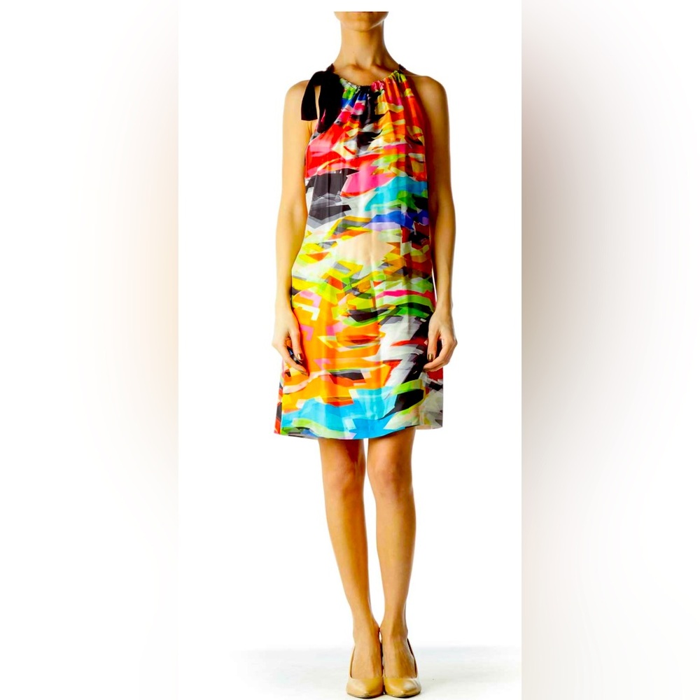 TRINA TURK Kaleidoscope of Colors Silk Halter Dress, Size 8, NWOT.
